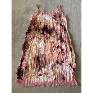 Topshop Women's Size 12 Lace and Crinkle‎ Mix Mini Slip Dress Pink Print
